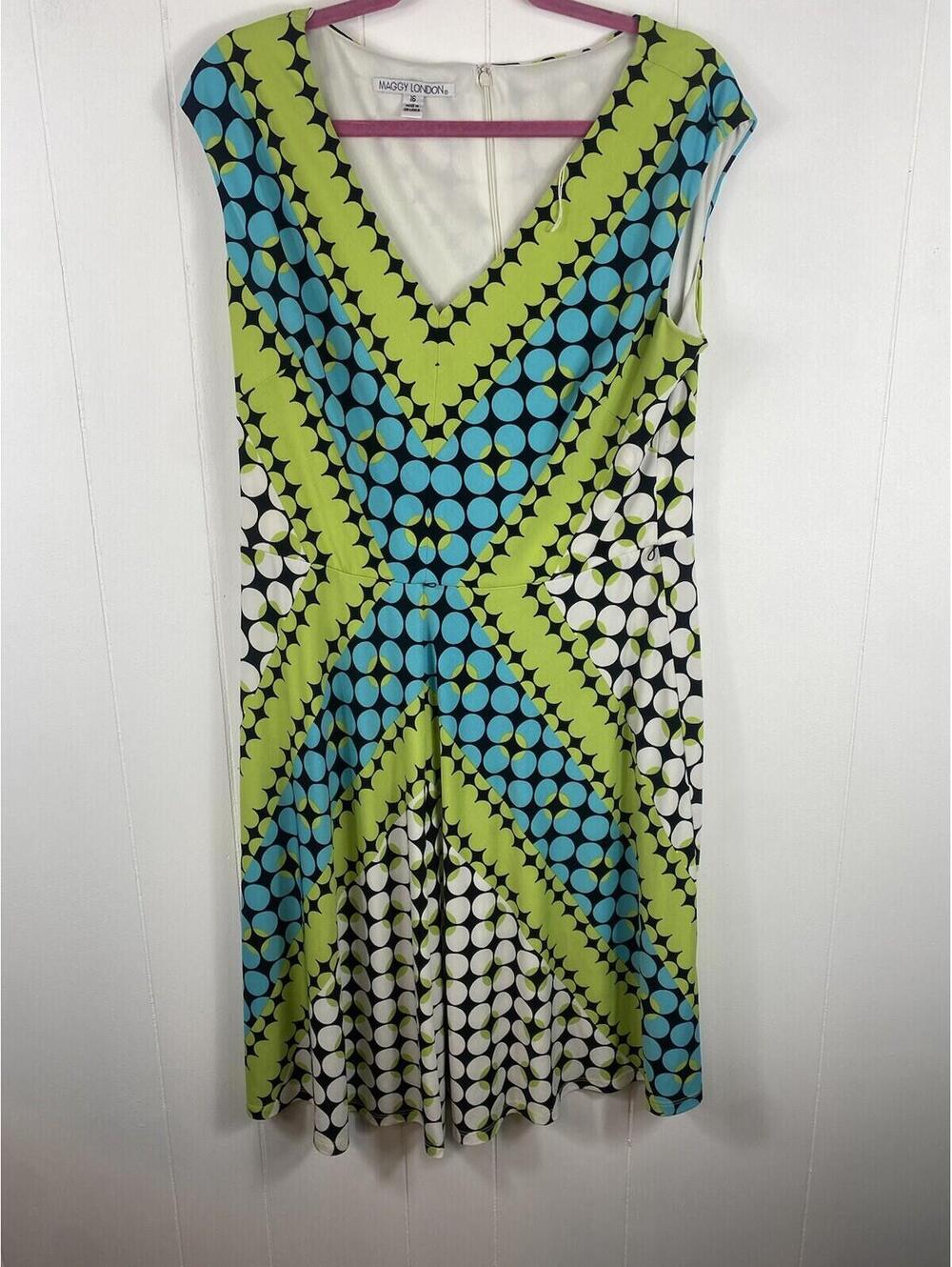 Maggy London Abstract Artsy Midi Dress Green Blue Fairy Spring Teacher